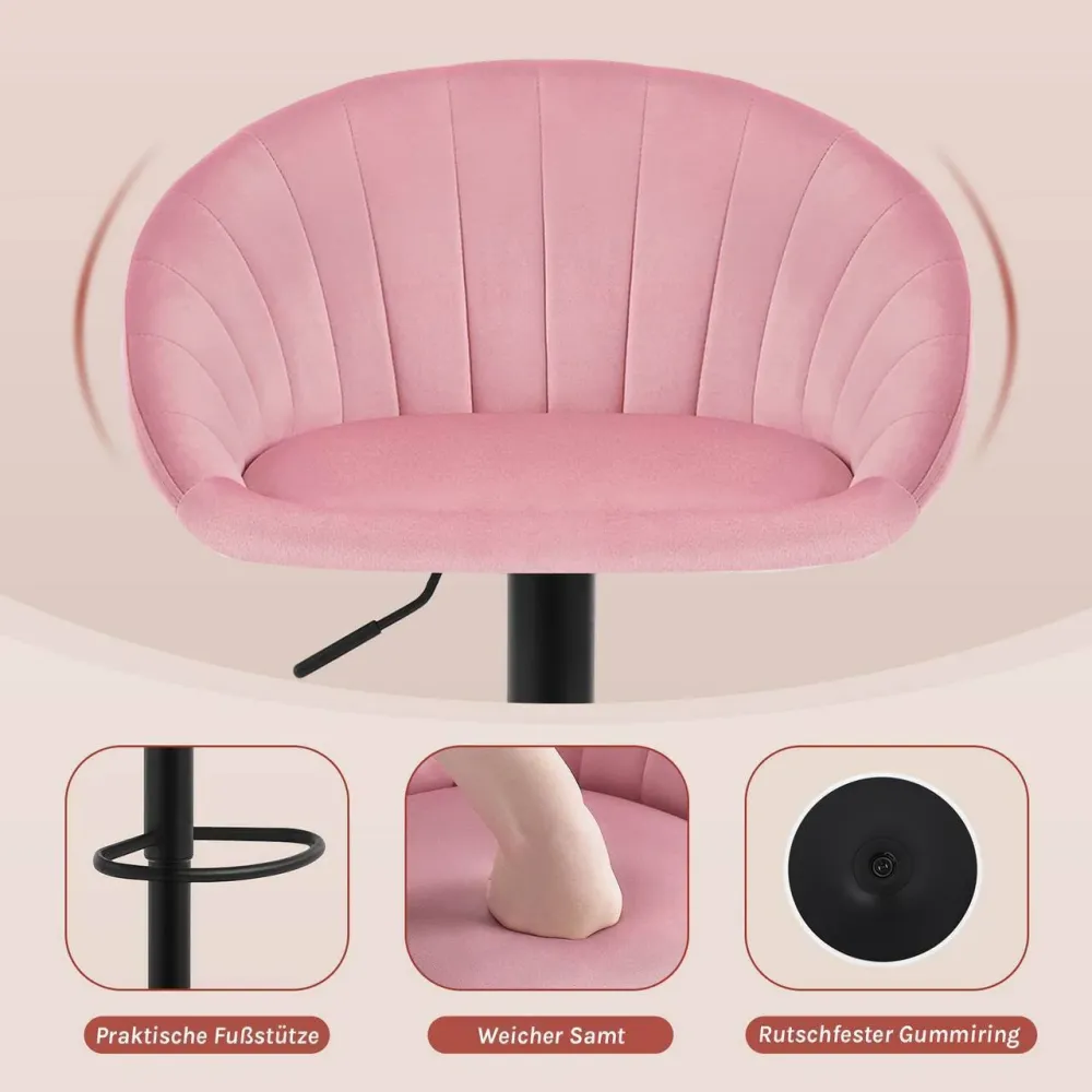 Sgabello da bar girevole regolabile altezza con schienale velluto metallo rosa