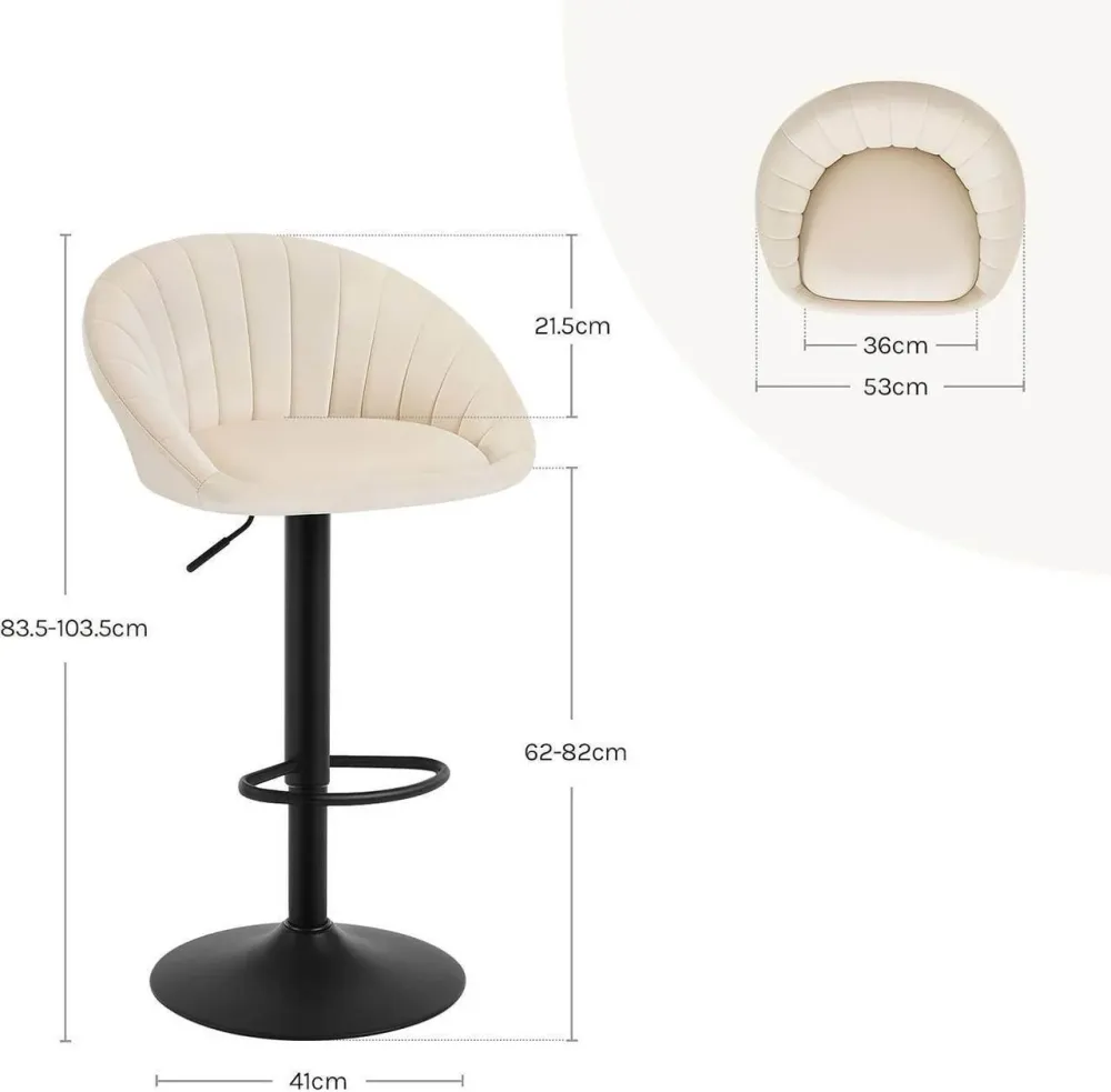 Sgabello da bar girevole regolabile altezza con schienale velluto metallo beige