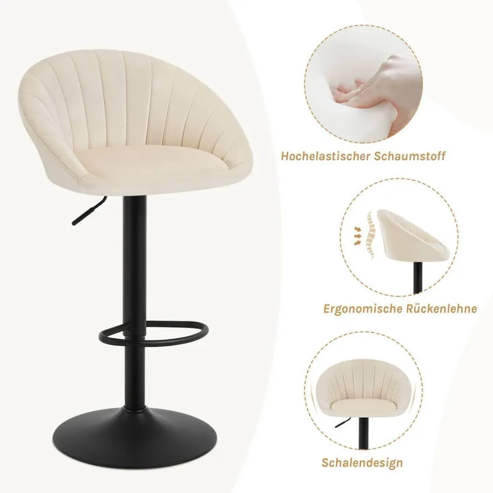 Sgabello da bar girevole regolabile altezza con schienale velluto metallo beige