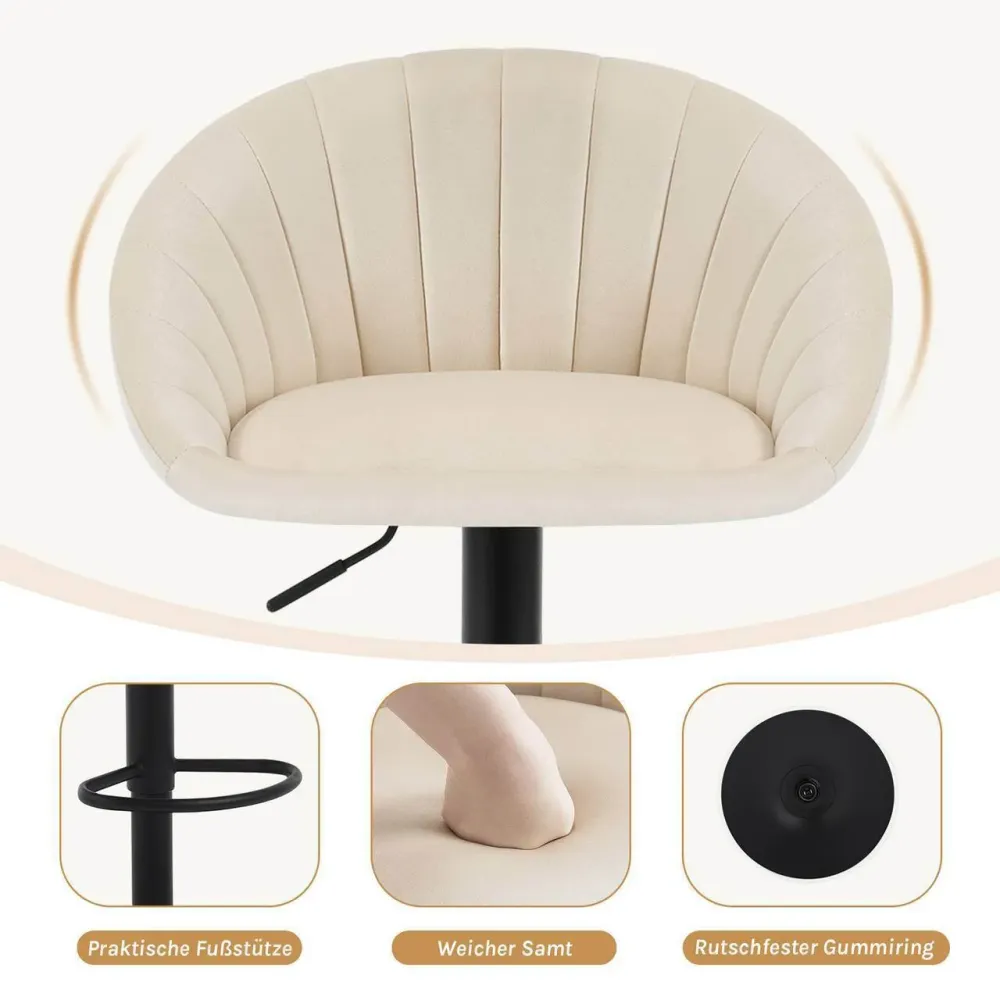 Sgabello da bar girevole regolabile altezza con schienale velluto metallo beige