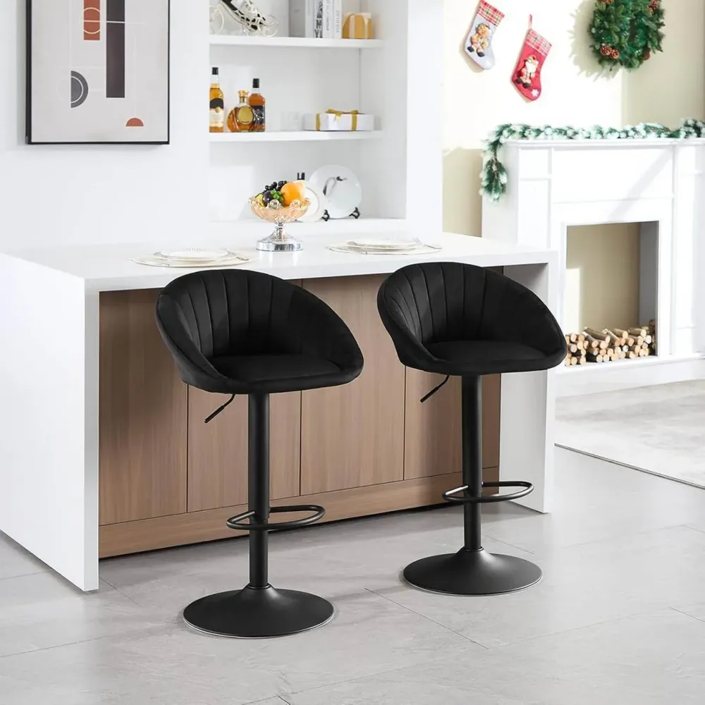 Sgabello da bar girevole regolabile altezza con schienale velluto metallo nero
