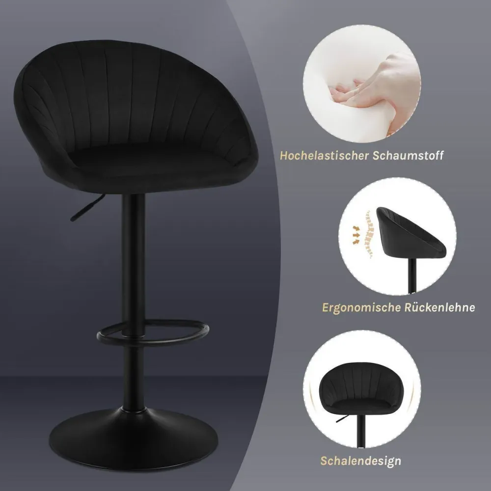 Sgabello da bar girevole regolabile altezza con schienale velluto metallo nero