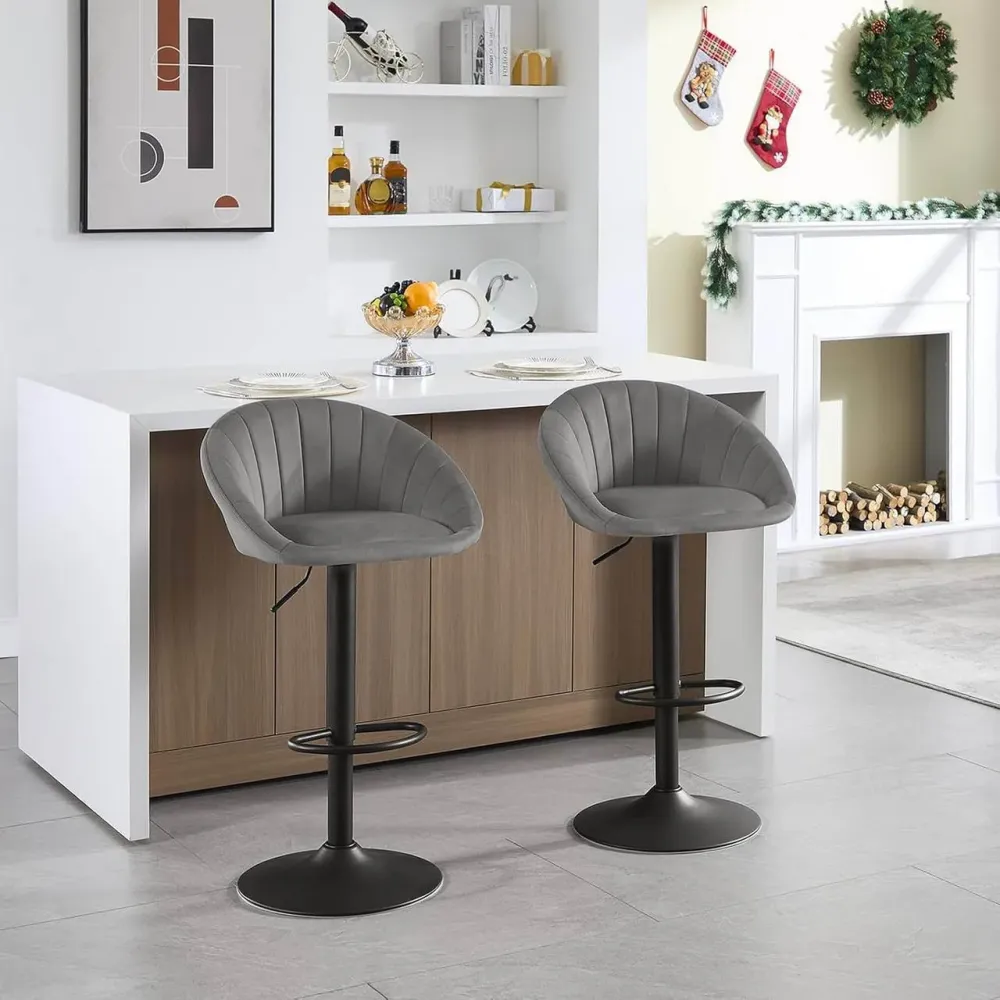 Sgabello da bar girevole regolabile altezza con schienale velluto metallo grigio scuro
