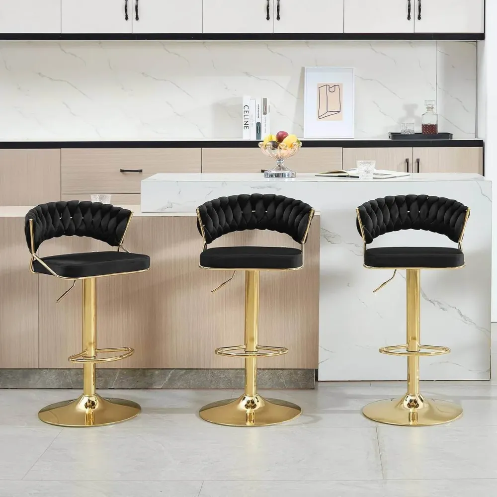 Sgabello da bar regolabile altezza velluto metallo oro nero