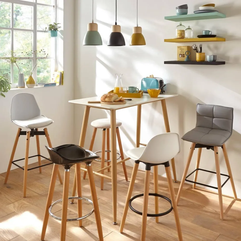 Sgabello bar scandinavo bianco e rovere