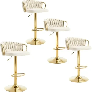 4x Sgabello da bar velluto Poggiapiedi oro crema