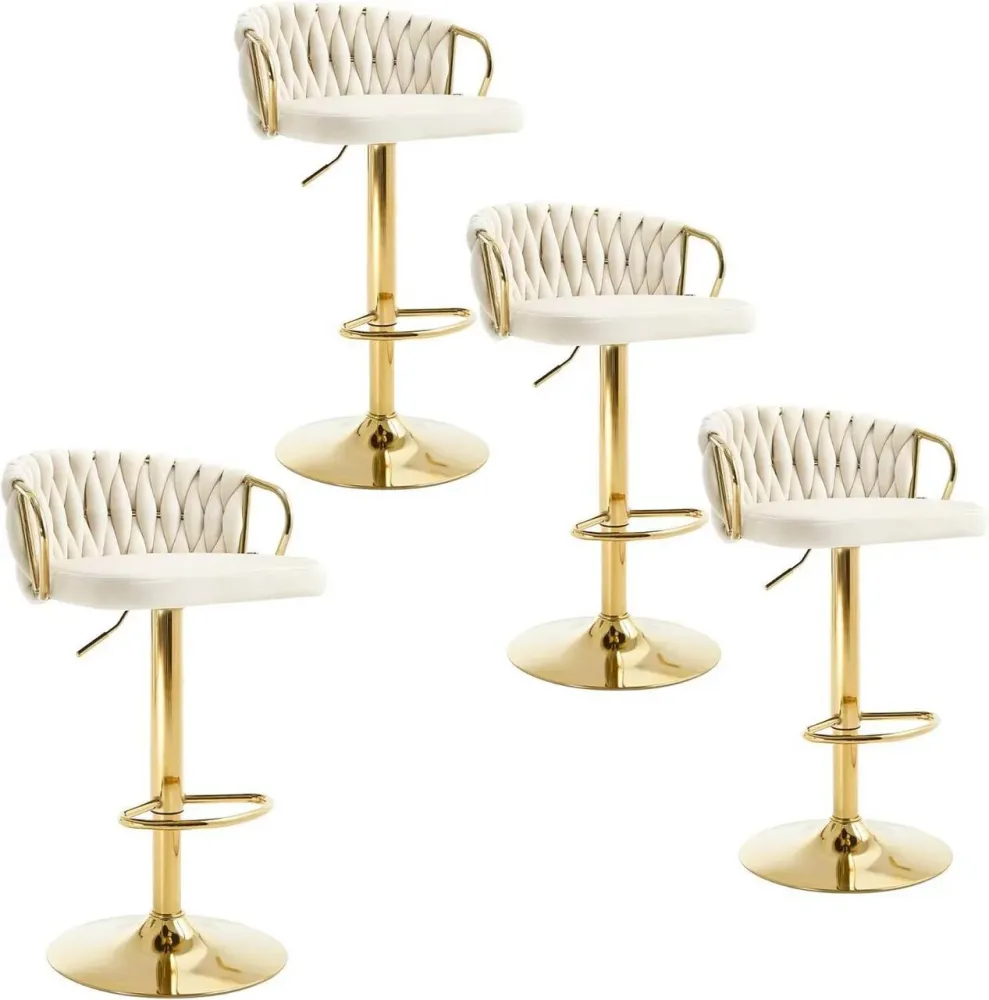 4x Sgabello da bar velluto Poggiapiedi oro crema