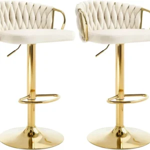 2x Sgabello da bar velluto Poggiapiedi oro crema