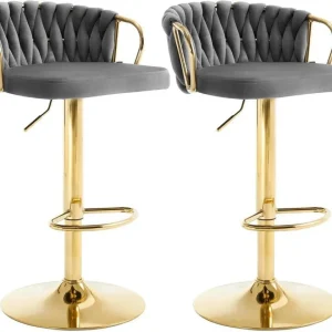 2x Sgabello da bar velluto Poggiapiedi Oro Grigio scuro