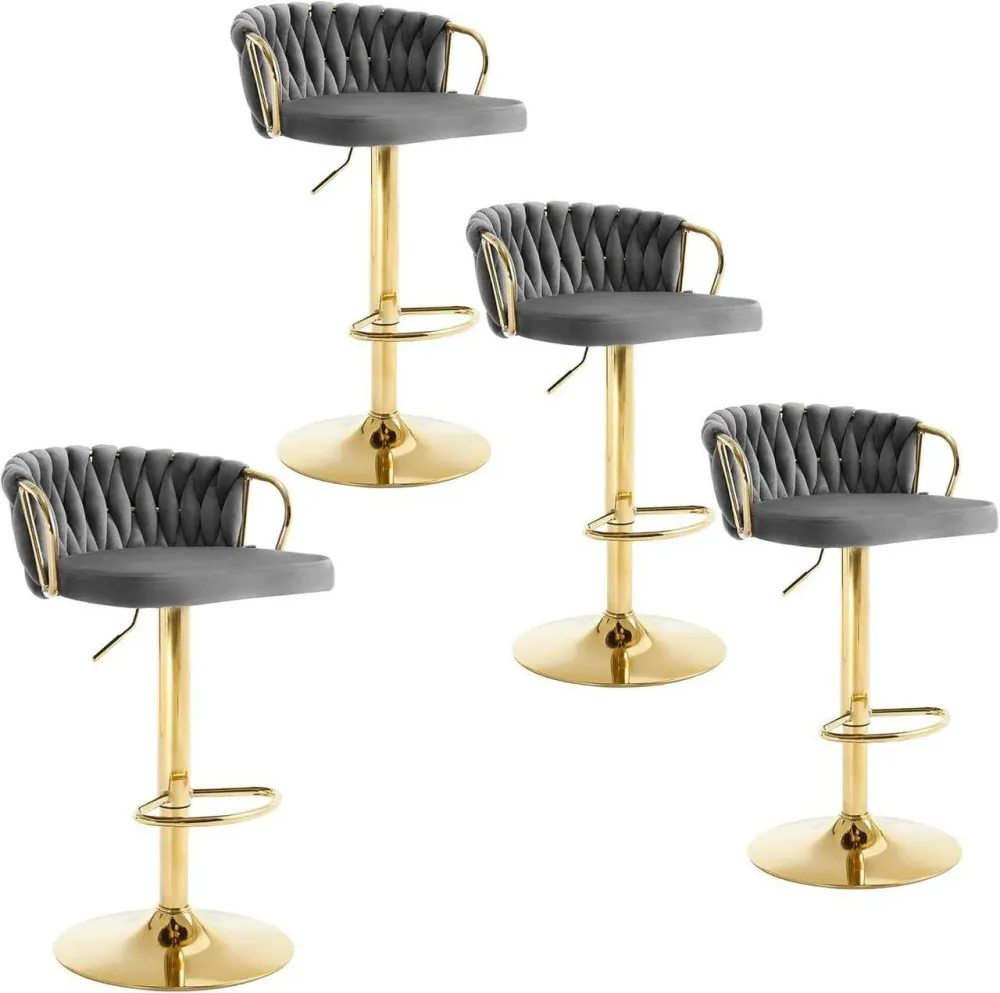 4x Sgabello da bar velluto Poggiapiedi Oro Grigio scuro