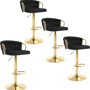 4x Sgabello da bar velluto Poggiapiedi oro nero