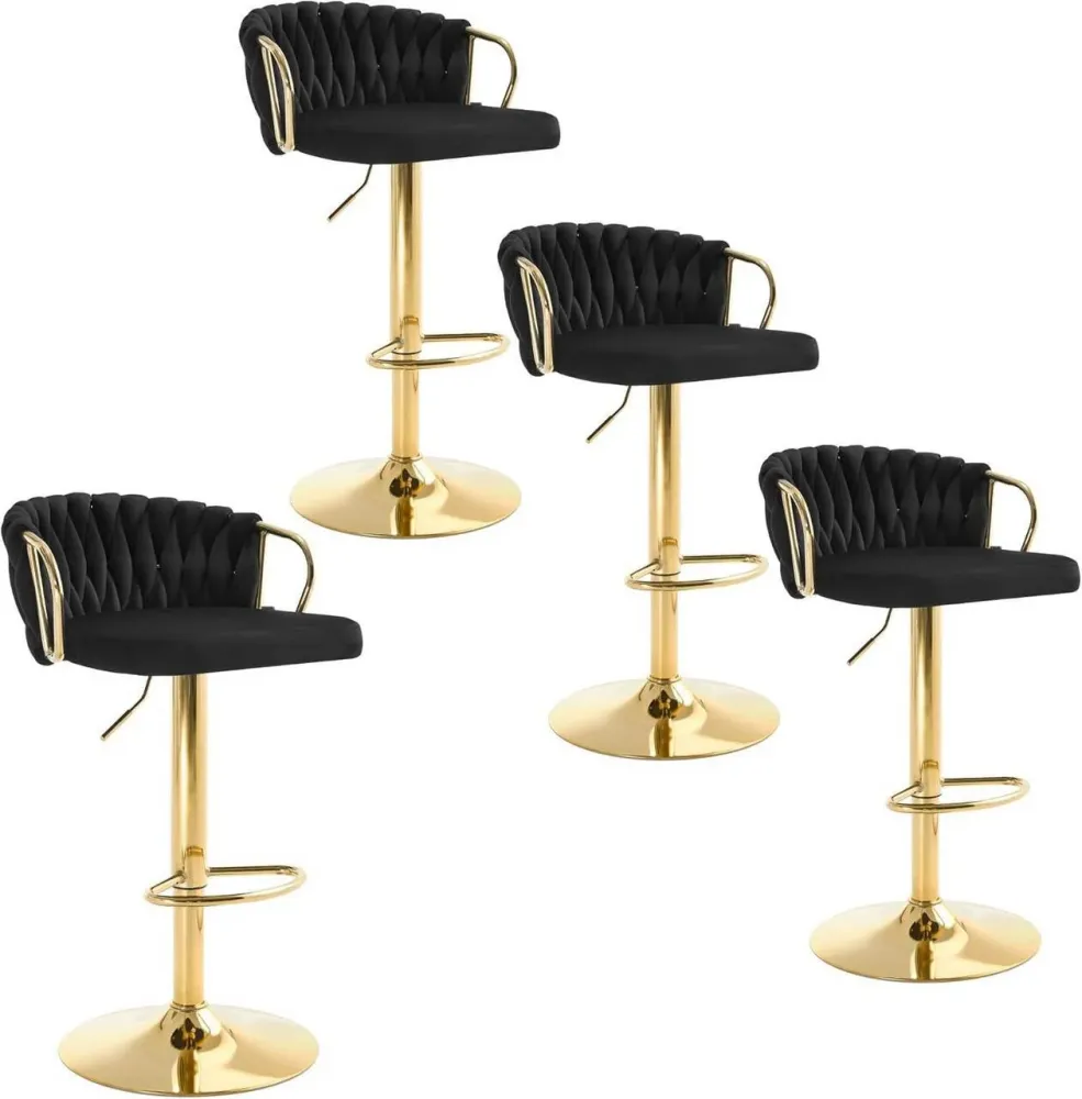 4x Sgabello da bar velluto Poggiapiedi oro nero
