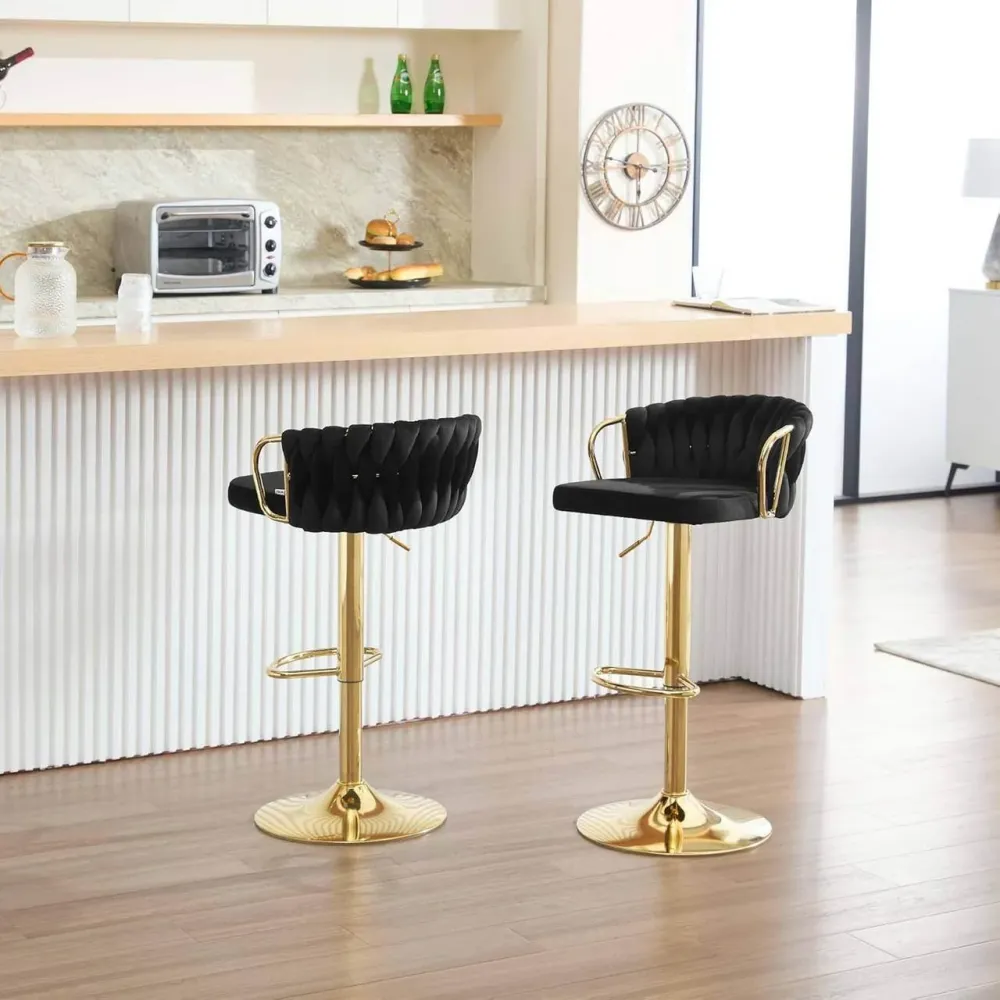4x Sgabello da bar velluto Poggiapiedi oro nero
