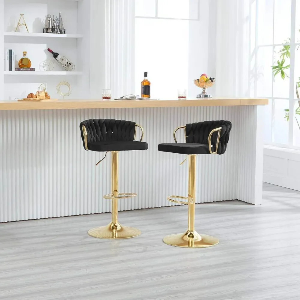 4x Sgabello da bar velluto Poggiapiedi oro nero