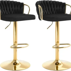 2x Sgabello da bar velluto Poggiapiedi Oro Nero