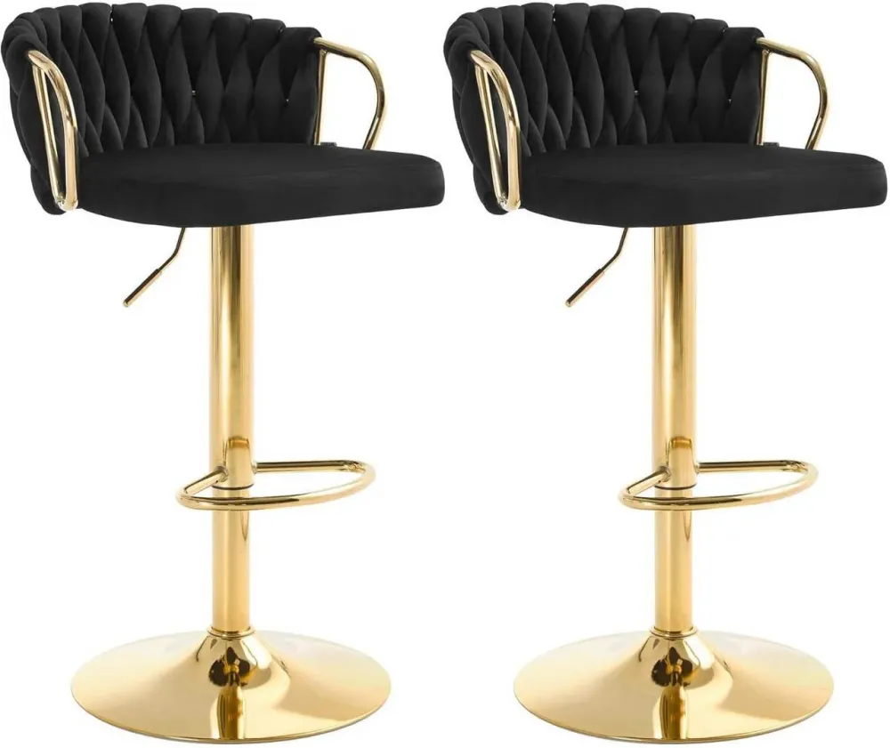 2x Sgabello da bar velluto Poggiapiedi Oro Nero