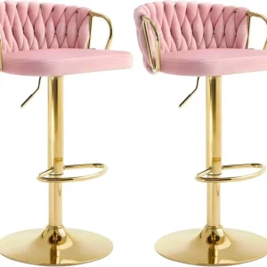 2x Sgabello da bar velluto Poggiapiedi oro rosa