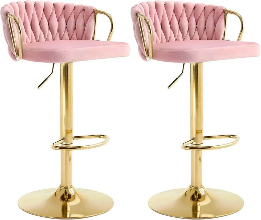 2x Sgabello da bar velluto Poggiapiedi oro rosa