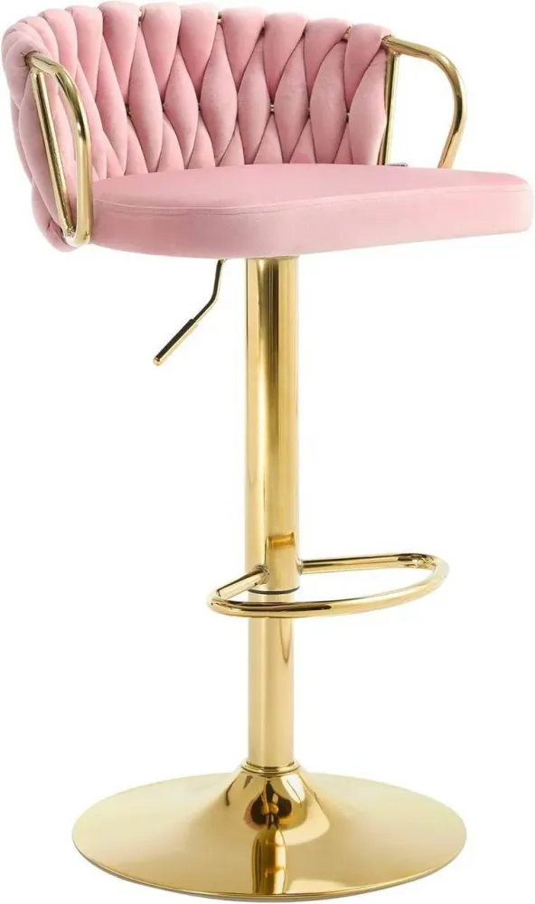 2x Sgabello da bar velluto Poggiapiedi oro rosa