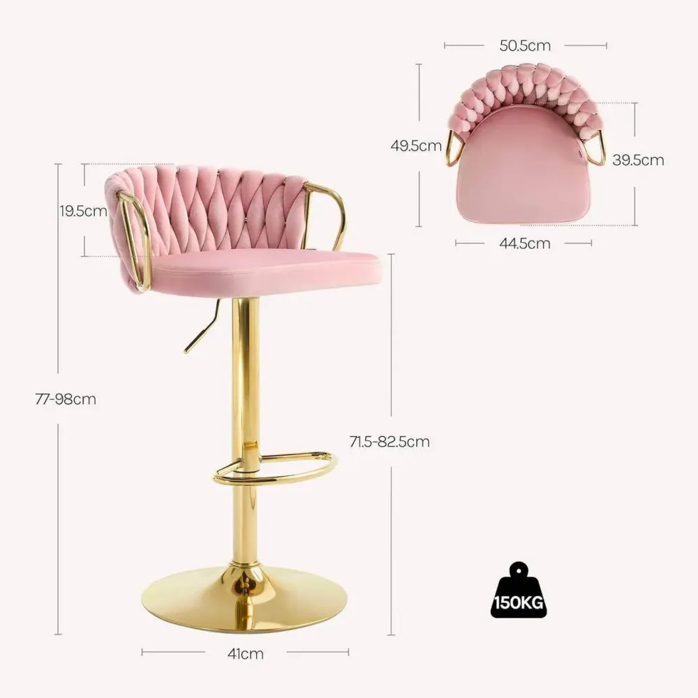 2x Sgabello da bar velluto Poggiapiedi oro rosa