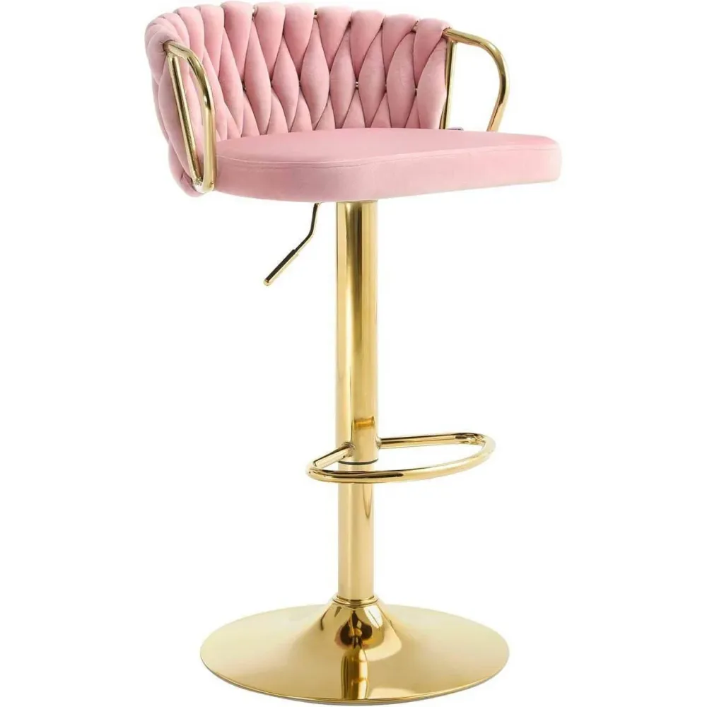 Sgabello da bar velluto, poggiapiedi, oro rosa
