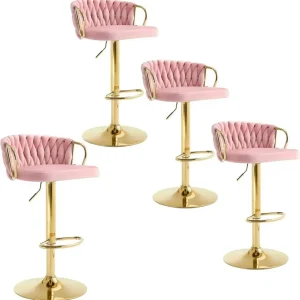 4x Sgabello da bar velluto Poggiapiedi oro rosa