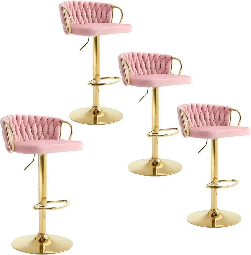 4x Sgabello da bar velluto Poggiapiedi oro rosa