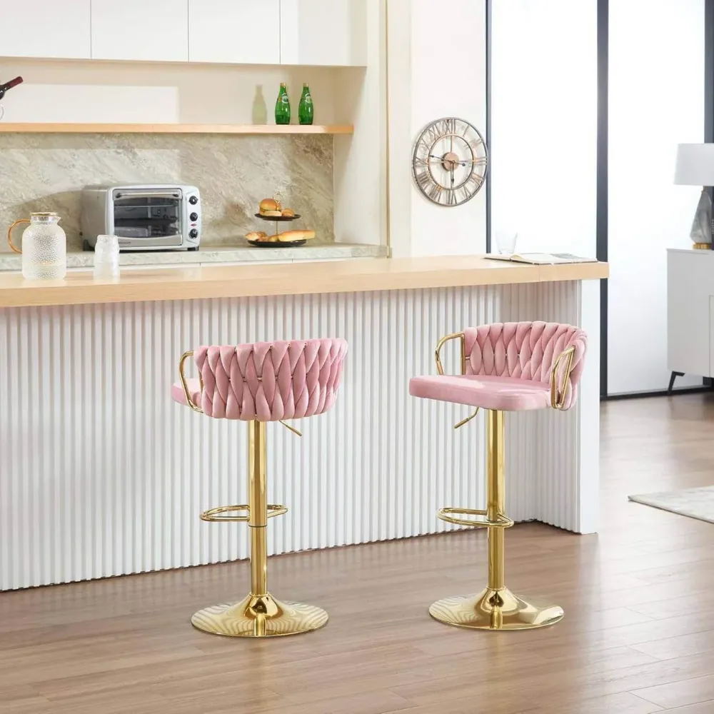 4x Sgabello da bar velluto Poggiapiedi oro rosa