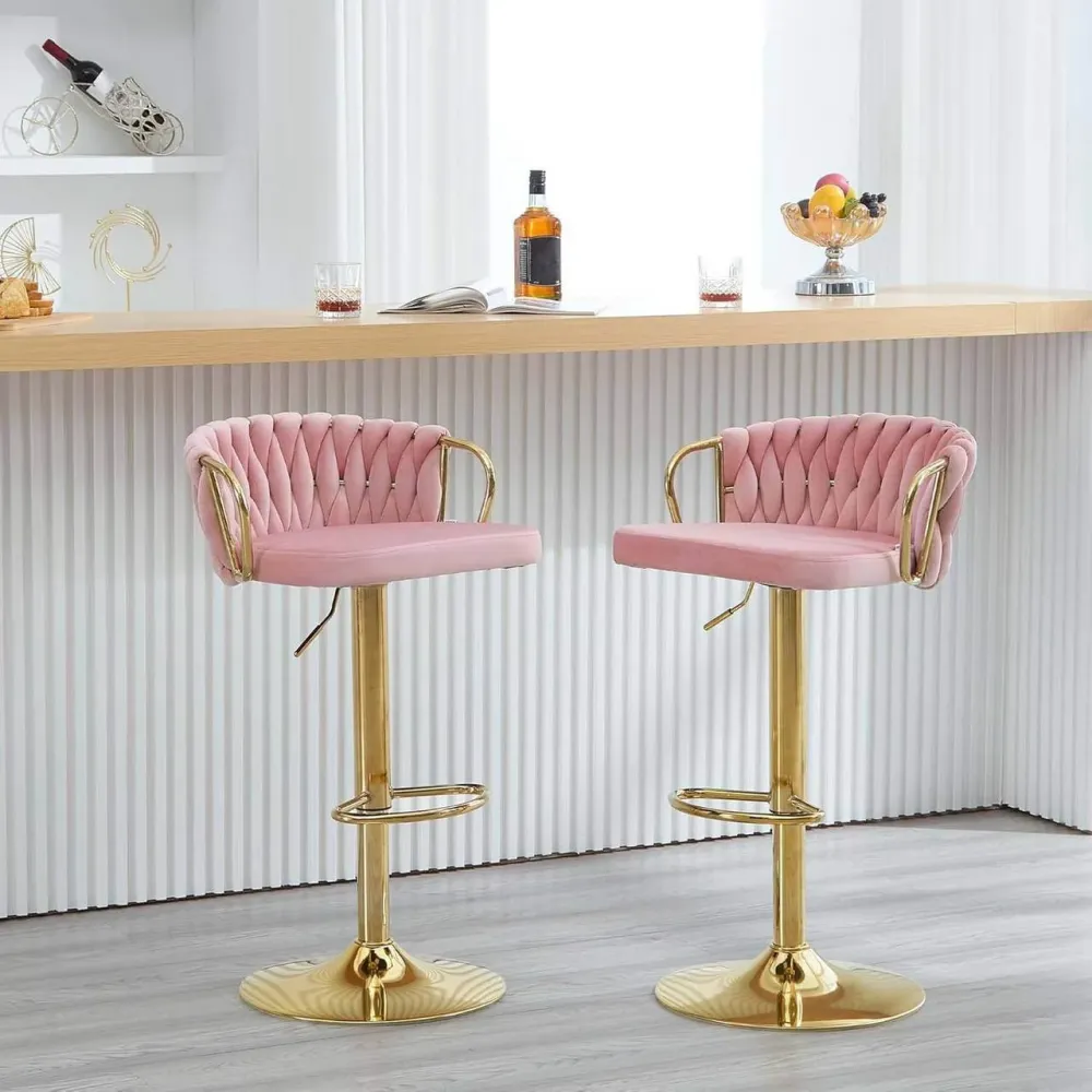 4x Sgabello da bar velluto Poggiapiedi oro rosa