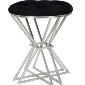 Sgabello basso design metallo e seduta tessuto nero cm Ø 40x50h