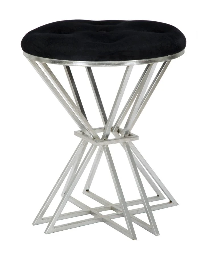Sgabello basso design metallo e seduta tessuto nero cm Ø 40x50h
