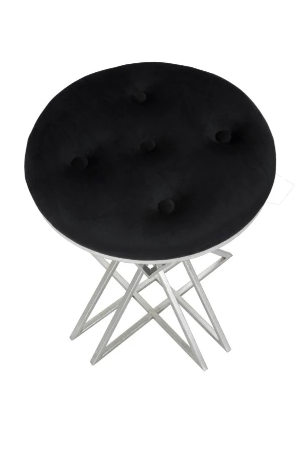 Sgabello basso design metallo e seduta tessuto nero cm Ø 40x50h