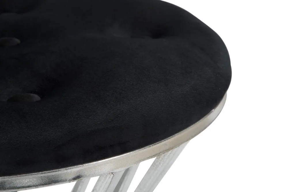 Sgabello basso design metallo e seduta tessuto nero cm Ø 40x50h