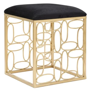 Sgabello basso metallo dorato seduta velluto nero cm 38x38x46h