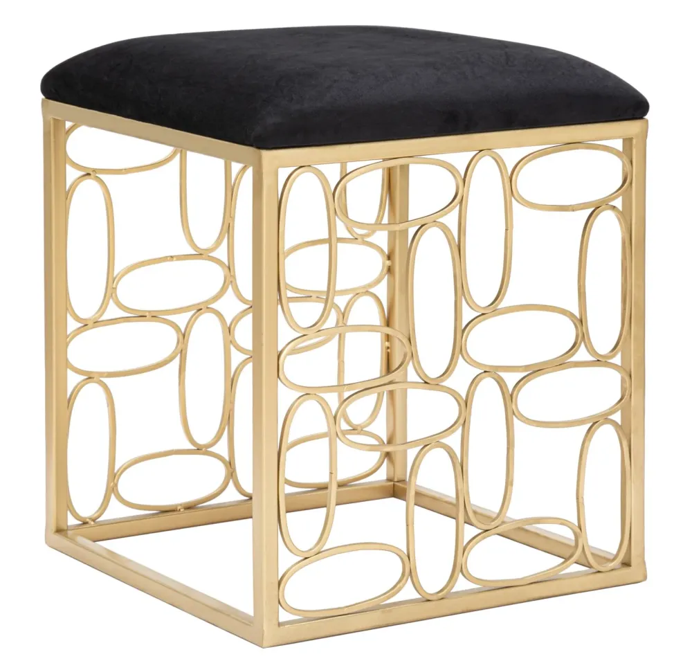 Sgabello basso metallo dorato seduta velluto nero cm 38x38x46h