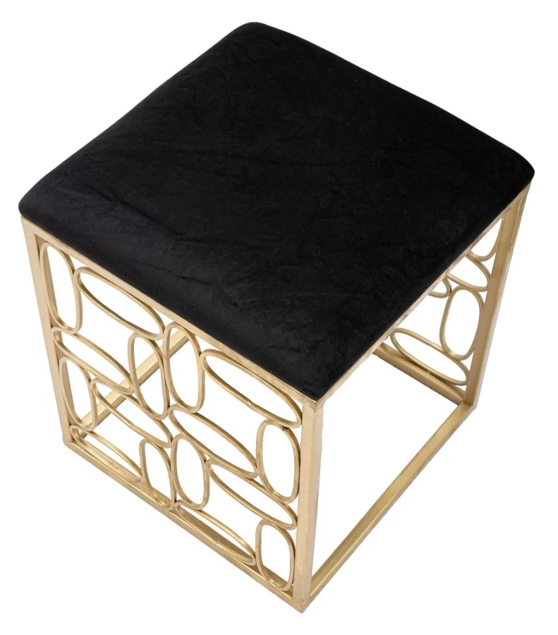 Sgabello basso metallo dorato seduta velluto nero cm 38x38x46h