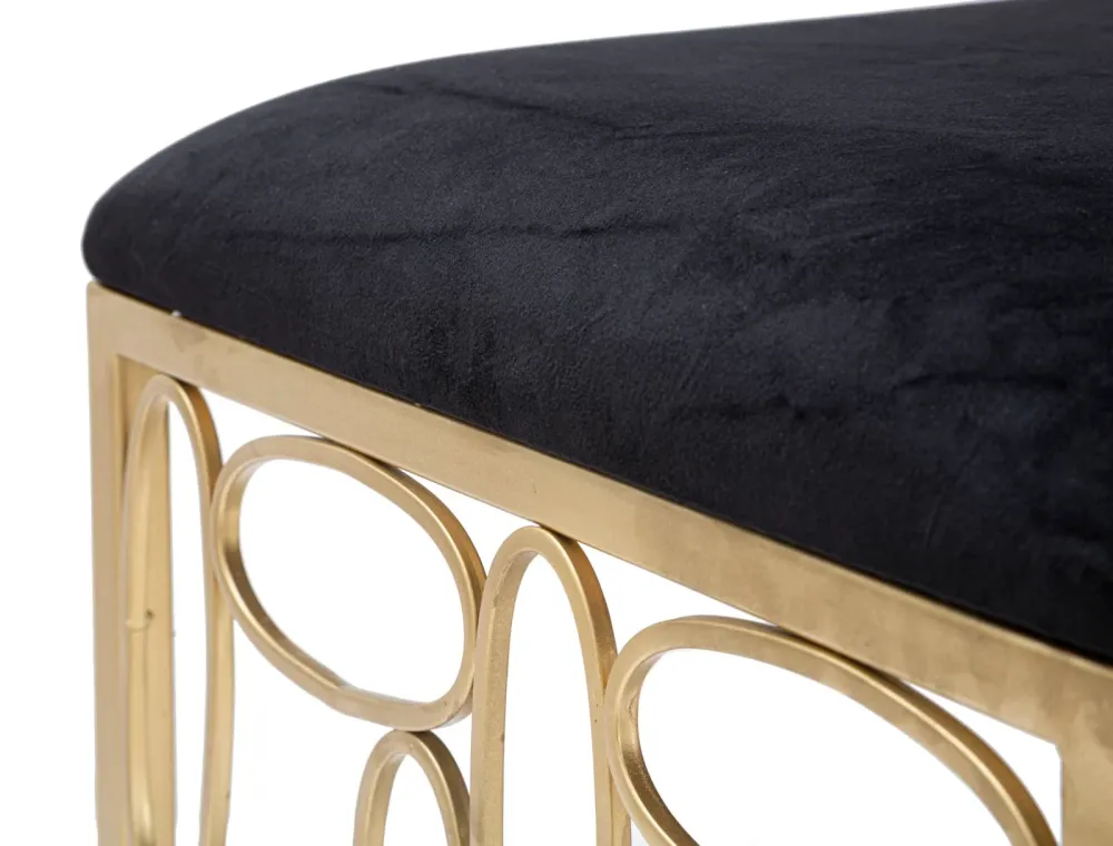 Sgabello basso metallo dorato seduta velluto nero cm 38x38x46h