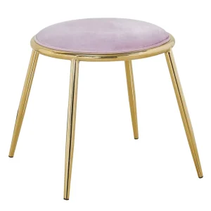Sgabello basso pouf moderno metallo dorato e seduta tessuto colore rosa cm Ø 45x45h