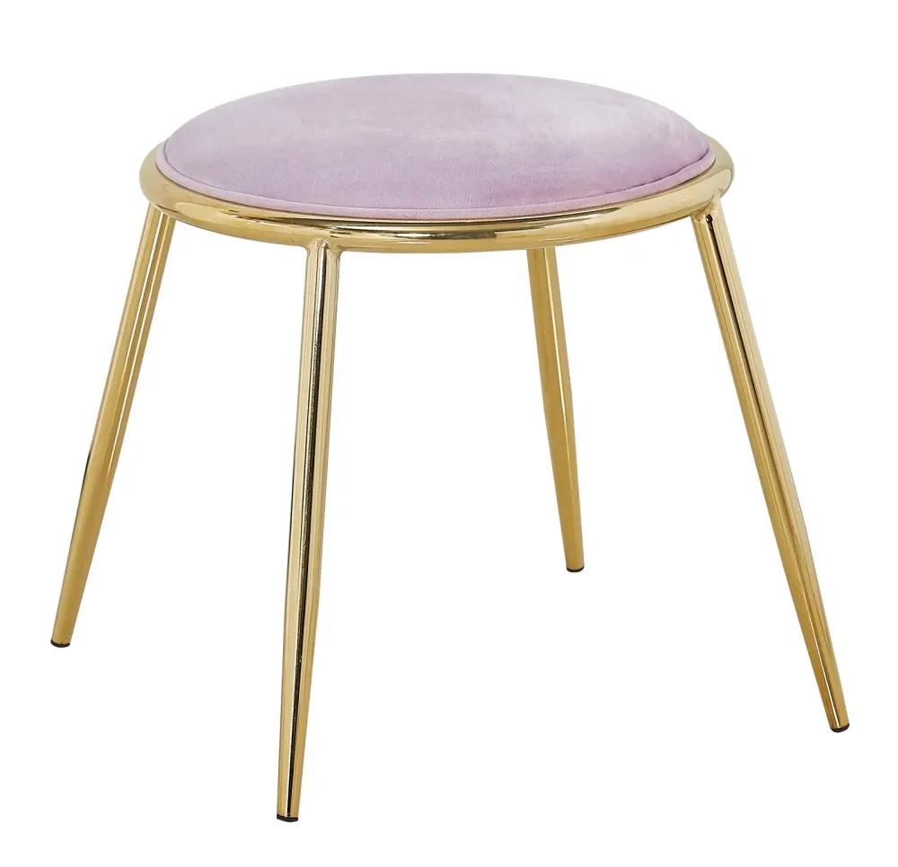 Sgabello basso pouf moderno metallo dorato e seduta tessuto colore rosa cm Ø 45x45h