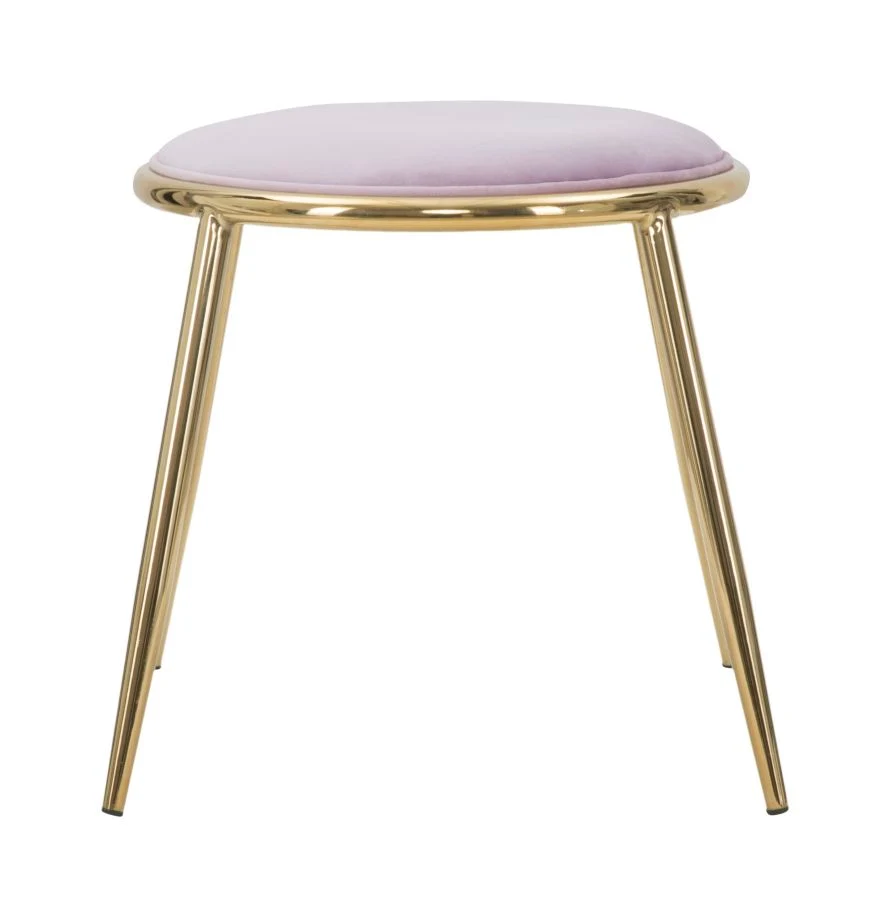 Sgabello basso pouf moderno metallo dorato e seduta tessuto colore rosa cm Ø 45x45h
