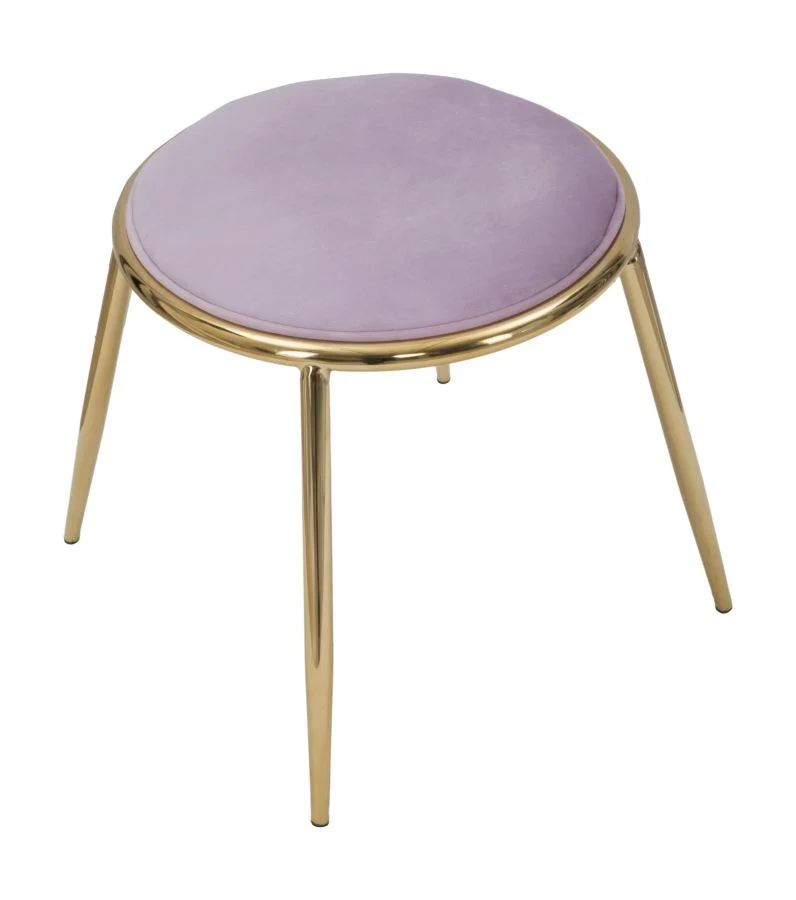 Sgabello basso pouf moderno metallo dorato e seduta tessuto colore rosa cm Ø 45x45h