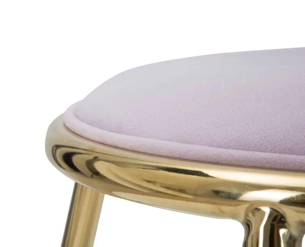 Sgabello basso pouf moderno metallo dorato e seduta tessuto colore rosa cm Ø 45x45h