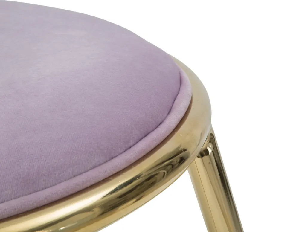 Sgabello basso pouf moderno metallo dorato e seduta tessuto colore rosa cm Ø 45x45h