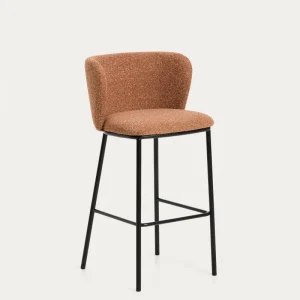 Sgabello Ciselia ciniglia spessa terracotta con gambe acciaio con finitura nera, FSC Mix Credit, 75 cm
