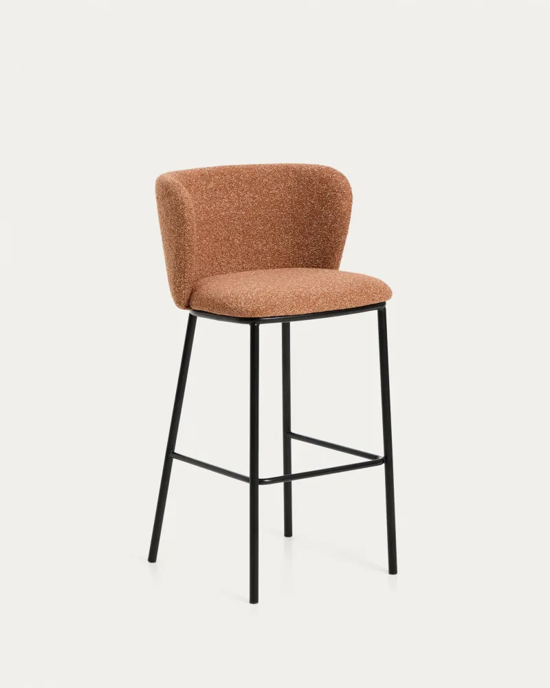 Sgabello Ciselia ciniglia spessa terracotta con gambe acciaio con finitura nera, FSC Mix Credit, 75 cm