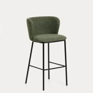Sgabello Ciselia ciniglia spessa verde scuro con gambe acciaio con finitura nera, FSC Mix Credit, 75 cm