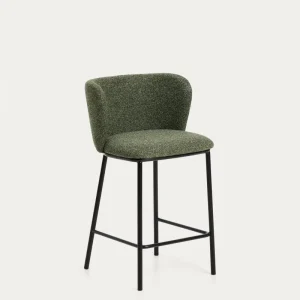 Sgabello Ciselia ciniglia spessa verde scuro con gambe acciaio con finitura nera, FSC Mix Credit, 65 cm