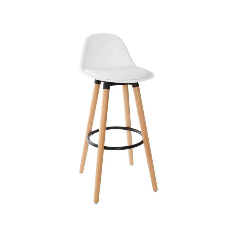 Sgabello Con Gambe Legno E Seduta Bianco