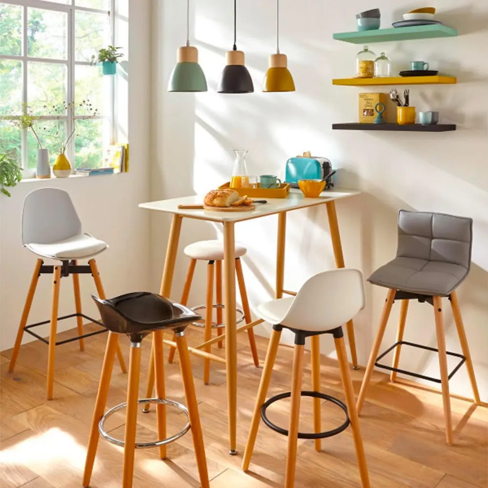Sgabello Con Gambe Legno E Seduta Bianco