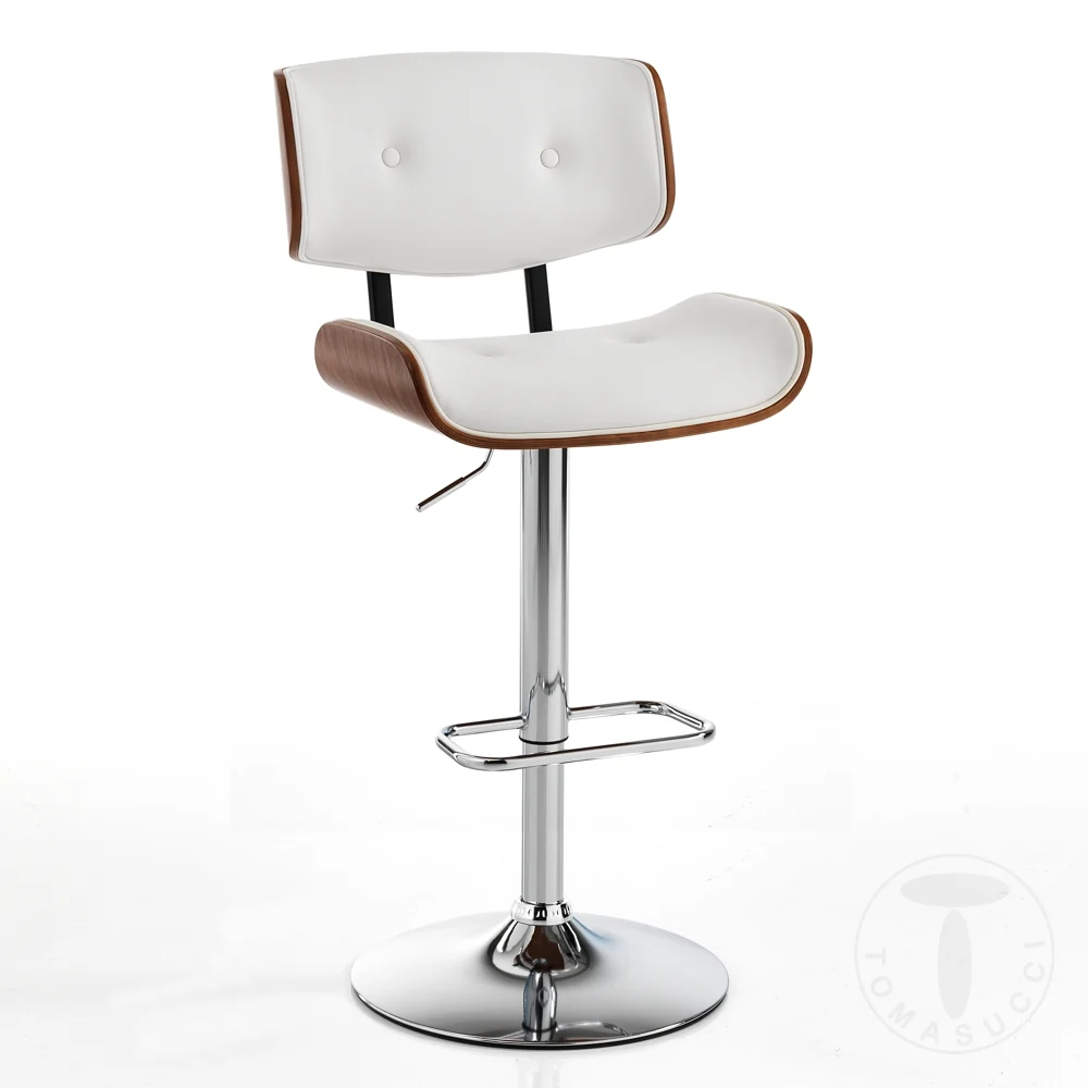 Sgabello con seduta legno multistrato e similpelle bianco base metallo cm 51x55x95/115h